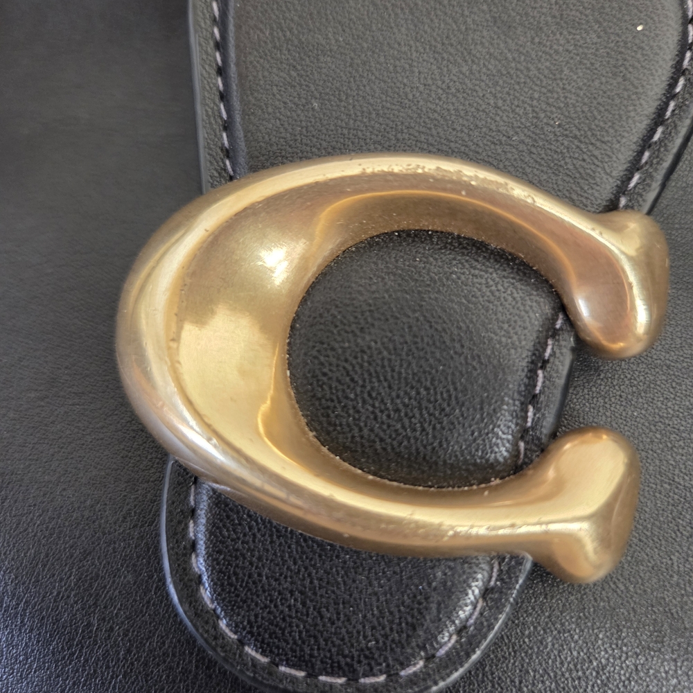 Coach Black Leather Shoulder Bag with Gold and Tan Accents - Picture 12 of 16